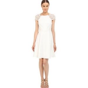 Marchesa Notte Embroidered A-line dress in White